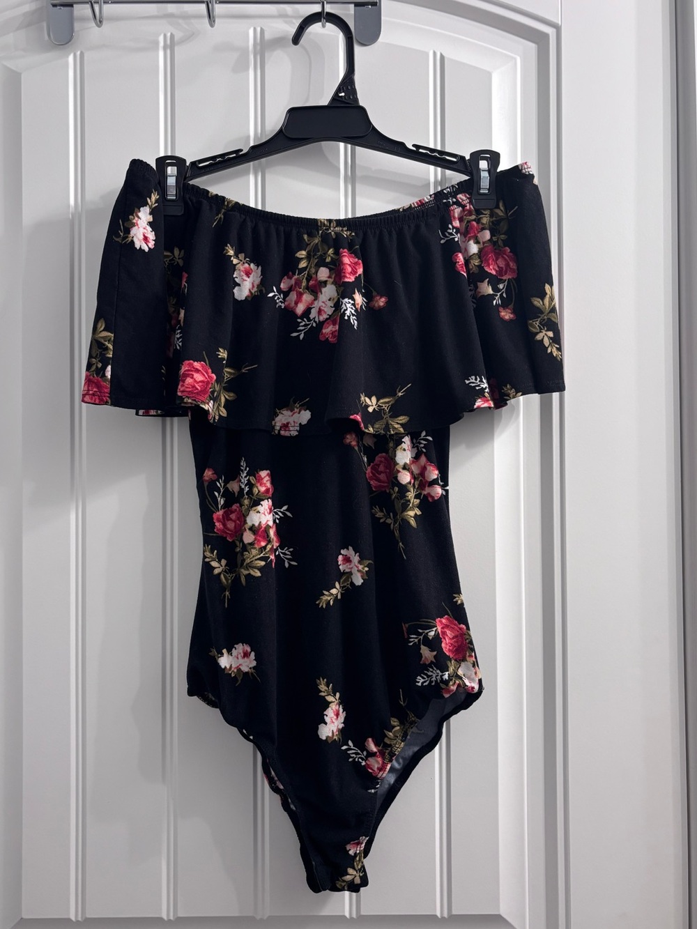 Black Floral Off-Shoulder Bodysuit
